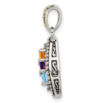Sterling Silver Antique w/14k 3-stone w/Diamond Family Pendant w/18in Chain view 9