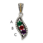 Sterling Silver Antique w/14k 3-stone w/Diamond Family Pendant w/18in Chain view 10