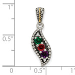 Sterling Silver Antique w/14k 3-stone w/Diamond Family Pendant w/18in Chain view 12
