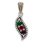 Sterling Silver Antique w/14k 3-stone w/Diamond Family Pendant w/18in Chain view 7