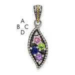 Sterling Silver Antique w/14k 4-stone w/Diamond Family Pendant w/18in Chain view 10