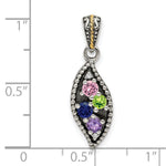 Sterling Silver Antique w/14k 4-stone w/Diamond Family Pendant w/18in Chain view 12