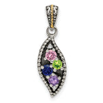 Sterling Silver Antique w/14k 4-stone w/Diamond Family Pendant w/18in Chain view 7