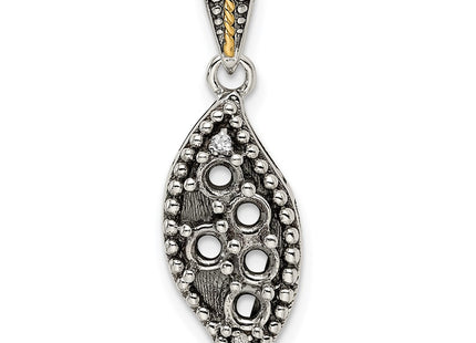 Sterling Silver Antiqued w/14K 5-stone w/Diamond Mother's Pendant