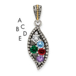Sterling Silver Antique w/14k 5-stone w/Diamond Family Pendant w/18in Chain view 10
