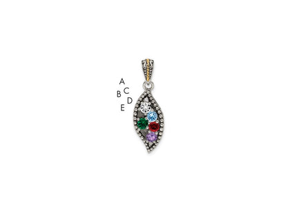 Sterling Silver Antiqued w/14K 5-stone w/Diamond Mother's Pendant