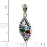 Sterling Silver Antique w/14k 5-stone w/Diamond Family Pendant w/18in Chain view 12