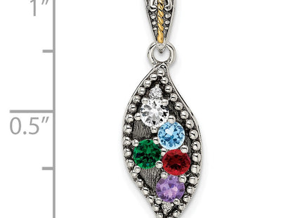 Sterling Silver Antiqued w/14K 5-stone w/Diamond Mother's Pendant