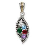 Sterling Silver Antique w/14k 5-stone w/Diamond Family Pendant w/18in Chain view 7