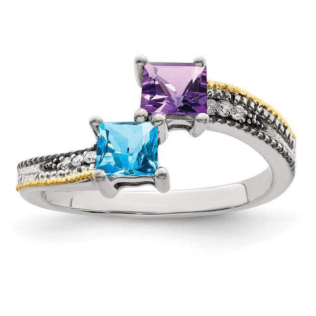 Sterling silver diamond mother ring, alternate view