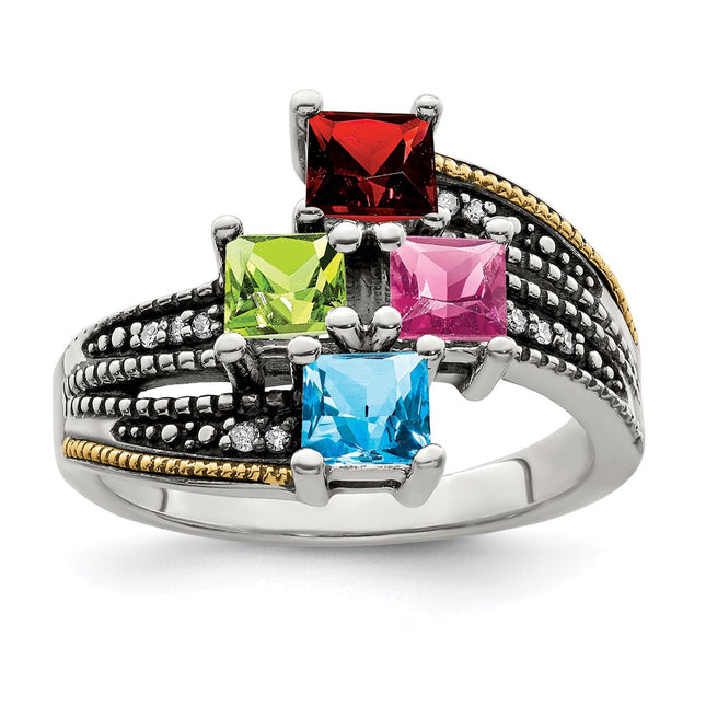 Sterling silver diamond mother ring, alternate view