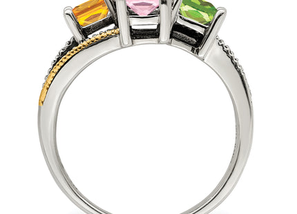 Sterling Silver Antiqued w/14k 5-stone w/Diamond Genuine Mother's Ring