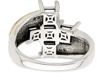 Sterling Silver Antiqued w/14k 5-stone w/Diamond Genuine Mother's Ring