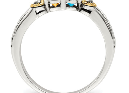 Sterling Silver Antiqued w/14K 2-stone w/Diamond Mother's Semi-Mount Ring