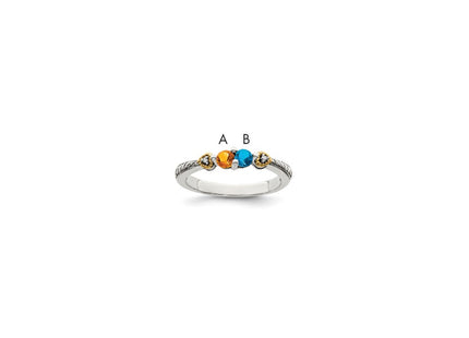 Sterling Silver Antiqued w/14K 2-stone w/Diamond Mother's Semi-Mount Ring