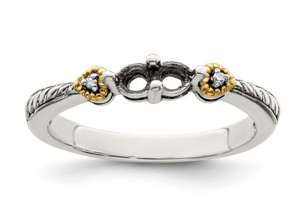 Sterling Silver Antiqued w/14K 2-stone w/Diamond Mother's Semi-Mount Ring