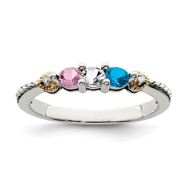 Sterling silver diamond mother ring, alternate view