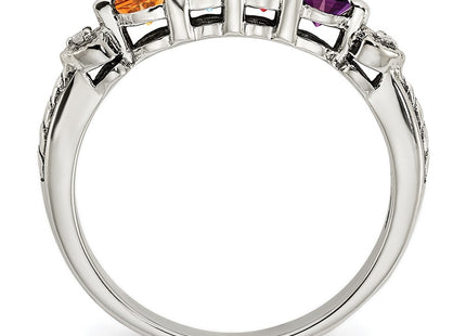Sterling Silver Antiqued w/14K 4-stone w/Diamond Mother's Semi-Mount Ring