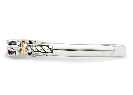 Sterling Silver Antiqued w/14K 4-stone w/Diamond Mother's Semi-Mount Ring