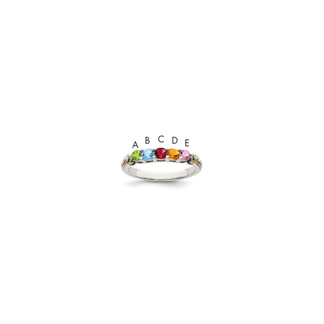 Sterling Silver Antiqued w/14k 5-stone w/Diamond Mother's Semi-Mount Ring