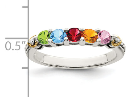 Sterling Silver Antiqued w/14k 5-stone w/Diamond Mother's Semi-Mount Ring