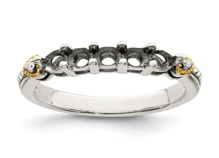 Sterling Silver Antiqued w/14k 5-stone w/Diamond Mother's Semi-Mount Ring