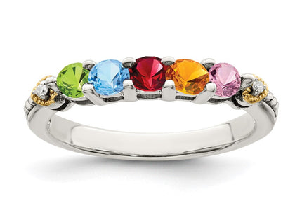 Sterling silver diamond mother ring, alternate view