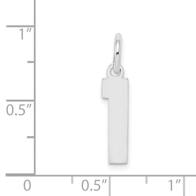 Sterling Silver/Rhodium-plated Polished Number 1 Charm, 21 x 8mm
