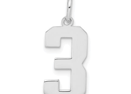 Sterling Silver/Rhodium-plated Polished Number 3 Charm (Style QMS03)