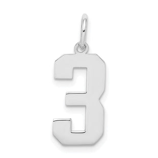 Sterling Silver/Rhodium-plated Polished Number 3 Charm (Style QMS03)