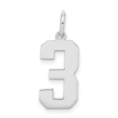 Sterling Silver/Rhodium-plated Polished Number 3 Charm, 21 x 8mm