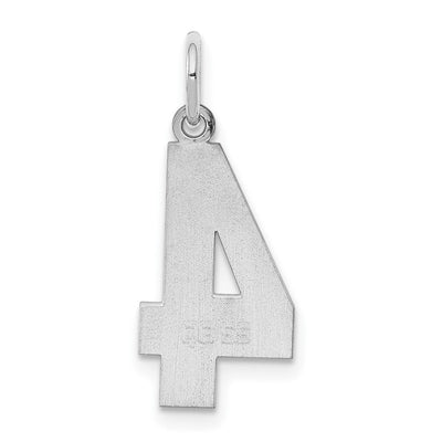 Sterling Silver/Rhodium-plated Polished Number 4 Charm, 21 x 8mm