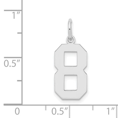 Sterling Silver/Rhodium-plated Polished Number 8 Charm, 21 x 8mm