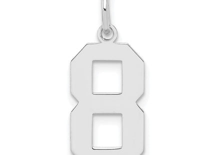 Sterling Silver/Rhodium-plated Polished Number 8 Charm (Style QMS08)