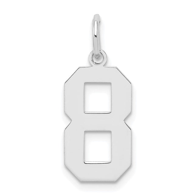 Sterling Silver/Rhodium-plated Polished Number 8 Charm, 21 x 8mm