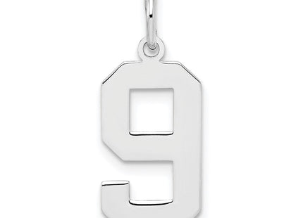 Sterling Silver/Rhodium-plated Polished Number 9 Charm (Style QMS09)