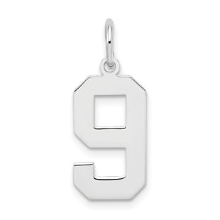 Sterling Silver/Rhodium-plated Polished Number 9 Charm (Style QMS09)