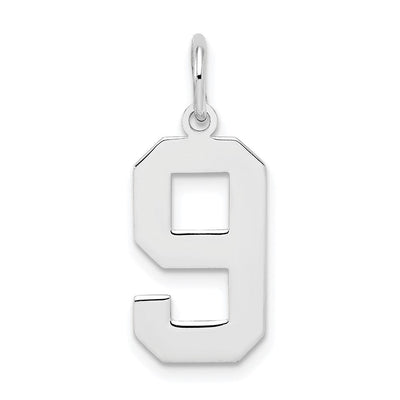 Sterling Silver/Rhodium-plated Polished Number 9 Charm, 21 x 8mm