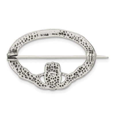 Sterling Silver Antiqued Claddagh Pin