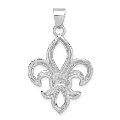Sterling Silver Rhodium-platedCZ Fleur de Lis Pendant