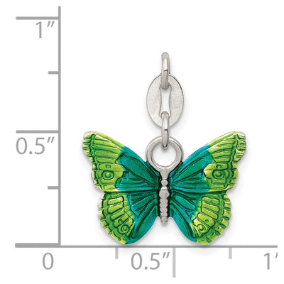 Sterling Silver Enameled Butterfly Charm, 13 x 18mm