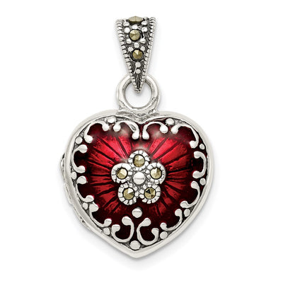 Sterling silver marcasite locket pendants & charm