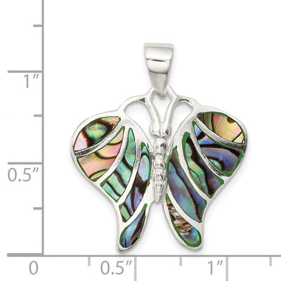 Sterling Silver Rhodium-plated Abalone Butterfly Pendant, 29 x 24mm