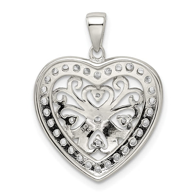 Sterling Silver Rhodium-plated CZ Filigree Heart Pendant