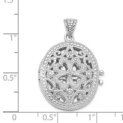Sterling Silver Rhodium-plated CZ Fancy Filigree Oval Locket