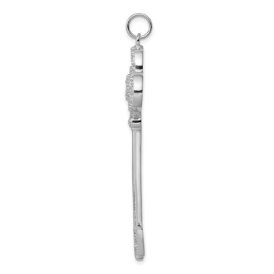 Sterling Silver Rhodium-plated and CZ Key Pendant, 55 x 20mm