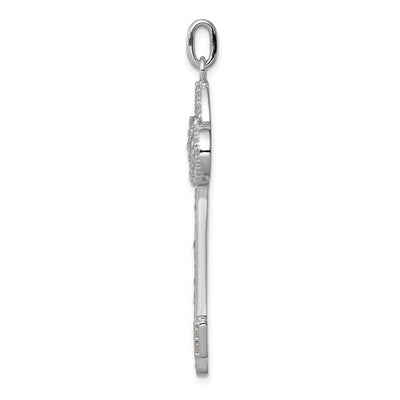 Sterling Silver Rhodium-plated and CZ Key Pendant, 50 x 18mm