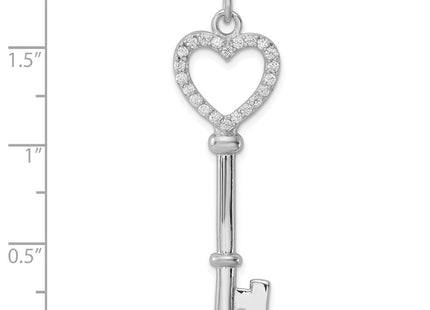 Sterling Silver Rhodium-plated CZ Heart Key Pendant (Style QP1550)