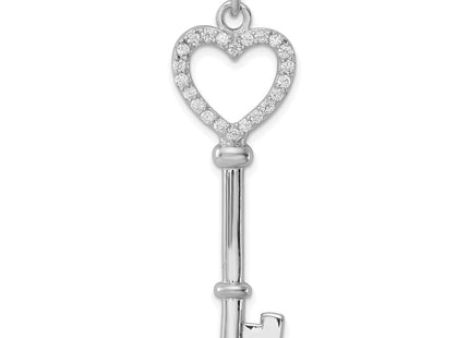 Sterling Silver Rhodium-plated CZ Heart Key Pendant (Style QP1550)