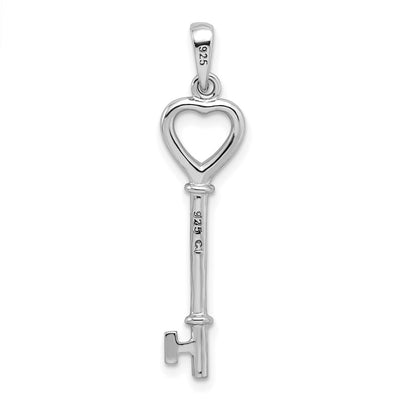 Sterling Silver Rhodium-plated Key Pendant, 35 x 8mm